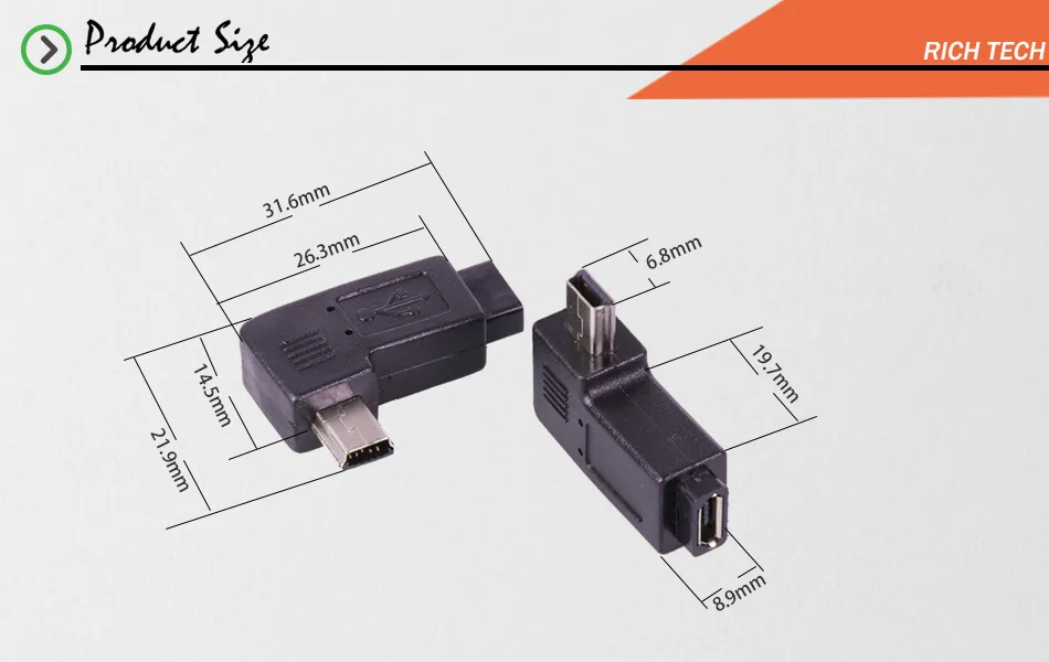 Мини-usb мужчина к Micro USB гнездовой разъем 90 градусов микро удлинитель адаптер 3 шт