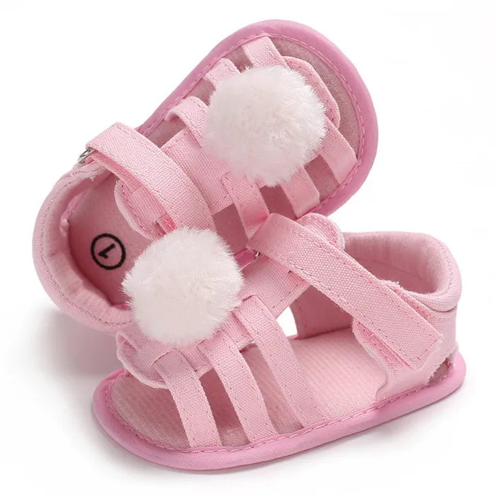 New Baby Girl Sandals Baby Shoes Summer Canvas Cute Fur ball Baby Girl