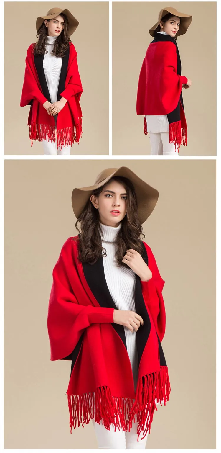 Женский кашемировый кардиган, вязаный свитер, осенне-зимние пальто, повседневные женские свободные длинные шали с кисточками, свитер пончо