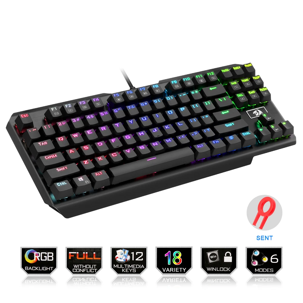 Redragon USAS K553 RGB светодиодный подсветкой 87 клавиш анти-ghosting Механическая игровая клавиатура для геймера Outemu синий выключатели-ghosting