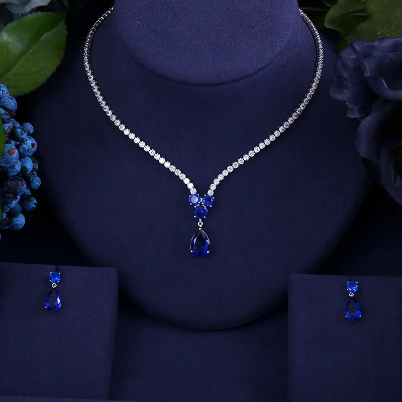 Дизайн Роскошный AAA циркон в виде капли воды форма ожерелье кулон набор для женщин, высококачественные вечерние/ювелирные изделия Свадебные