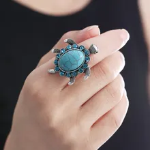 Винтажное серебряное кольцо с черепахой модное синее кольцо с камнем для женщин уникальные Повседневные Вечерние ювелирные аксессуары
