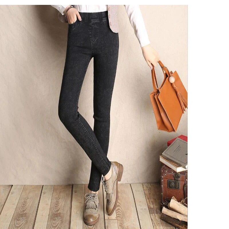 Shikoroleva для женщин леггинсы для брюки девочек 2019 имитация джинсовой Снежинка стиль стрейч узкие плюс размеры 6xl 5xl 4xl S джеггинсы