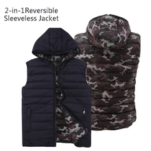 COUTUDI мужские зимние куртки без рукавов модные Реверсивные теплые пальто камуфляж с капюшоном мужской Сверхлегкий тонкий пуховый жилет жилеты