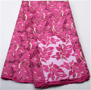 

Fushia Pink Flower Applique Net Fabric Lace For Dresses, Beautiful Mesh African Lace Fabric MR300B