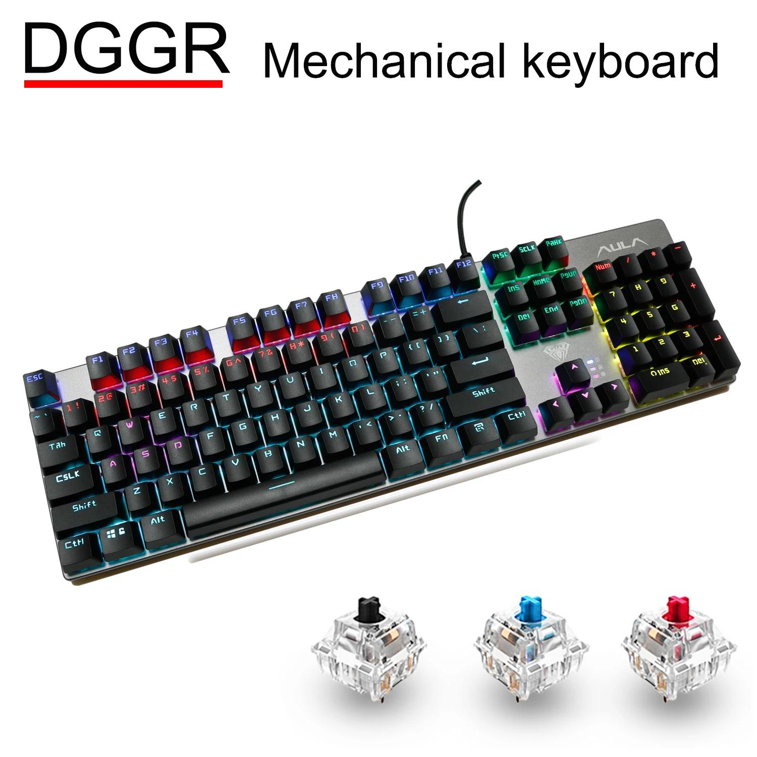 

DGGR Mechanical Keyboard 104 Keys MIX Backlit Gaming Keyboards Metal Anti-ghosting Computer With English Russian Spanish Arabic