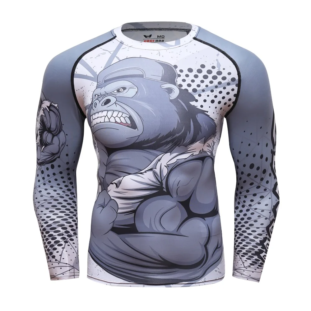 

Men Compression T Shirts MMA Rashguard Keep Fit Fitness Long Sleeves Base Layer Skin Tight Weight Lifting Elastic BJJ T Shirts