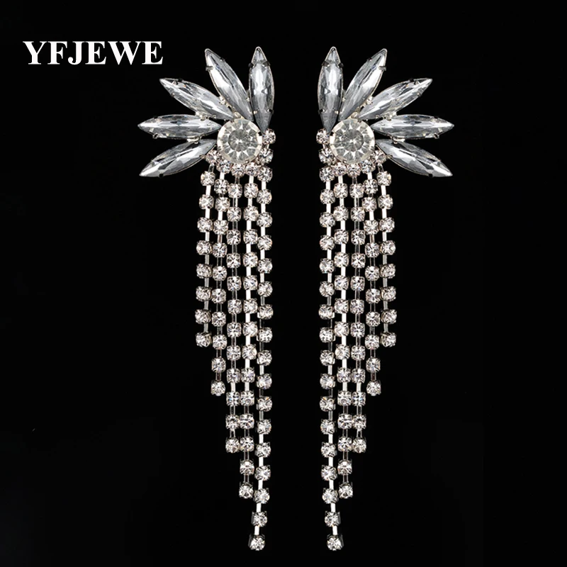 

YFJEWE Fashion Women Long Tassel Rhinestone Earrings flower with Crystal Party Wedding Accessories Earrings for women E147