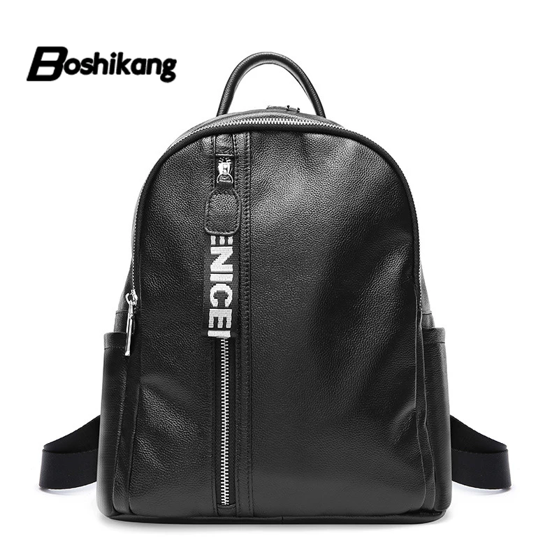 

Boshikang Backpack Women Genuine Leather Bags Female Cowhide Solid Girls Backpack Simple Design teenage shoulder Bag Female