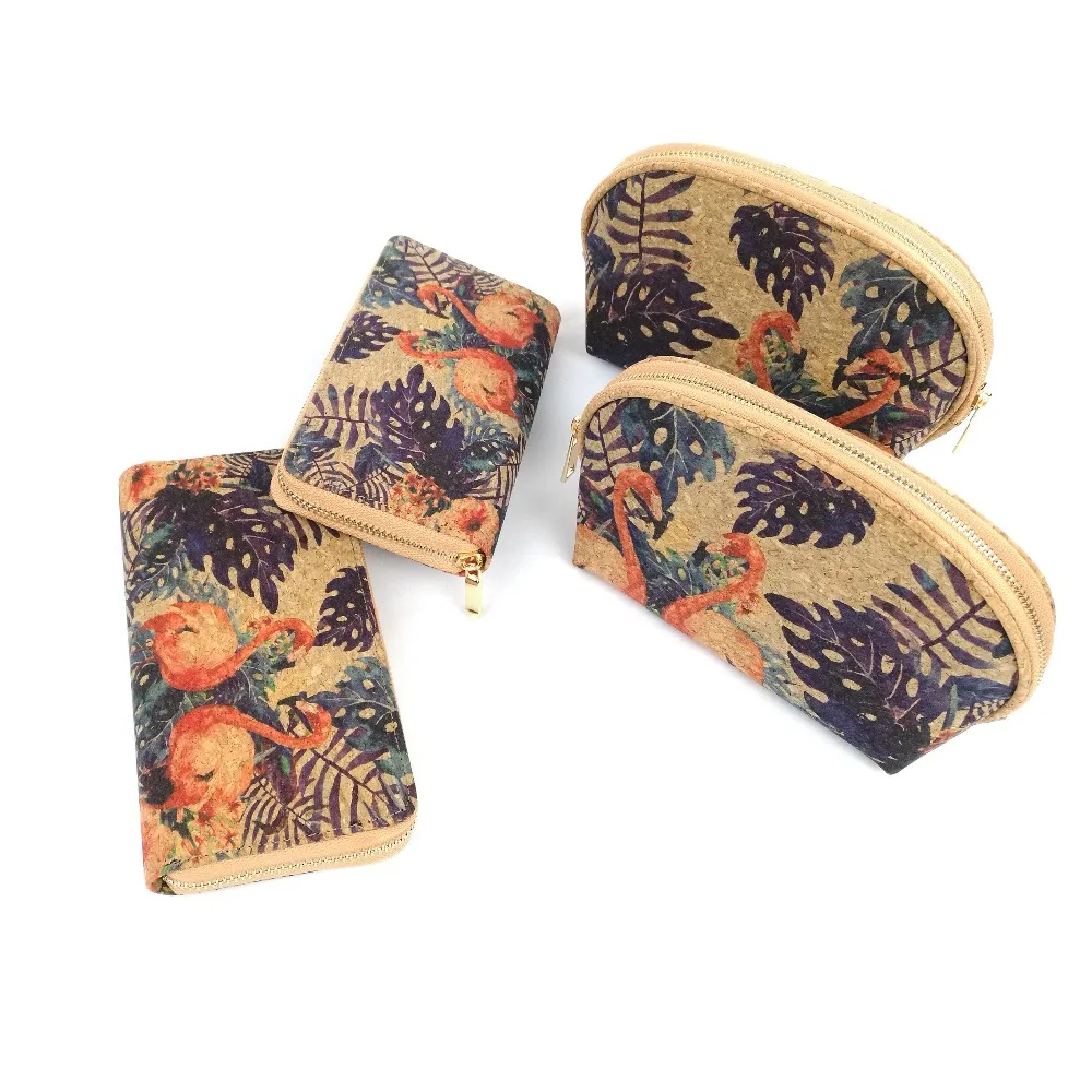 flamingo cork wallet & purse set