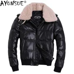 AYUNSUE Для мужчин; зимняя куртка-пуховик натуральной коровьей Кожаные куртки пуховое пальто для Для мужчин плюс Размеры 2018 Doudoune Homme KJ1143