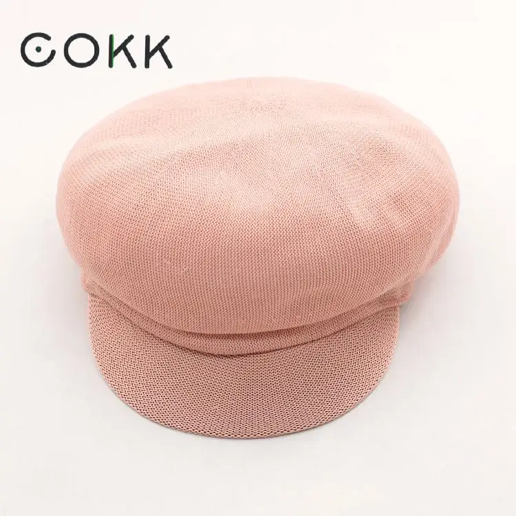 

COKK Hat Women Solid Color Knitted Breathable Fashion Newsboy Cap Octagonal Hat Painter Retro Spring Summer Hats Women Lady New