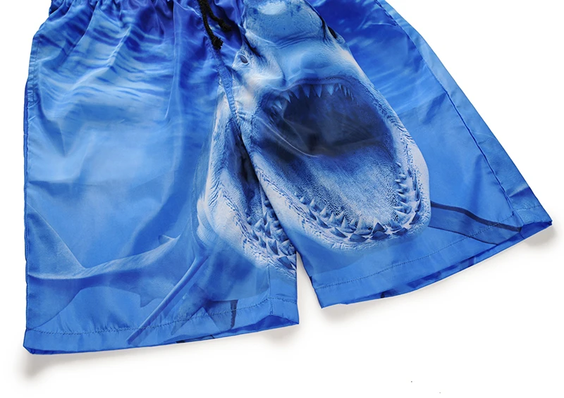 Mens Beach Board Shorts Quick Dry Big Shark Printed Beach Trunks Swimwear Casual Shorts For Men Surfing