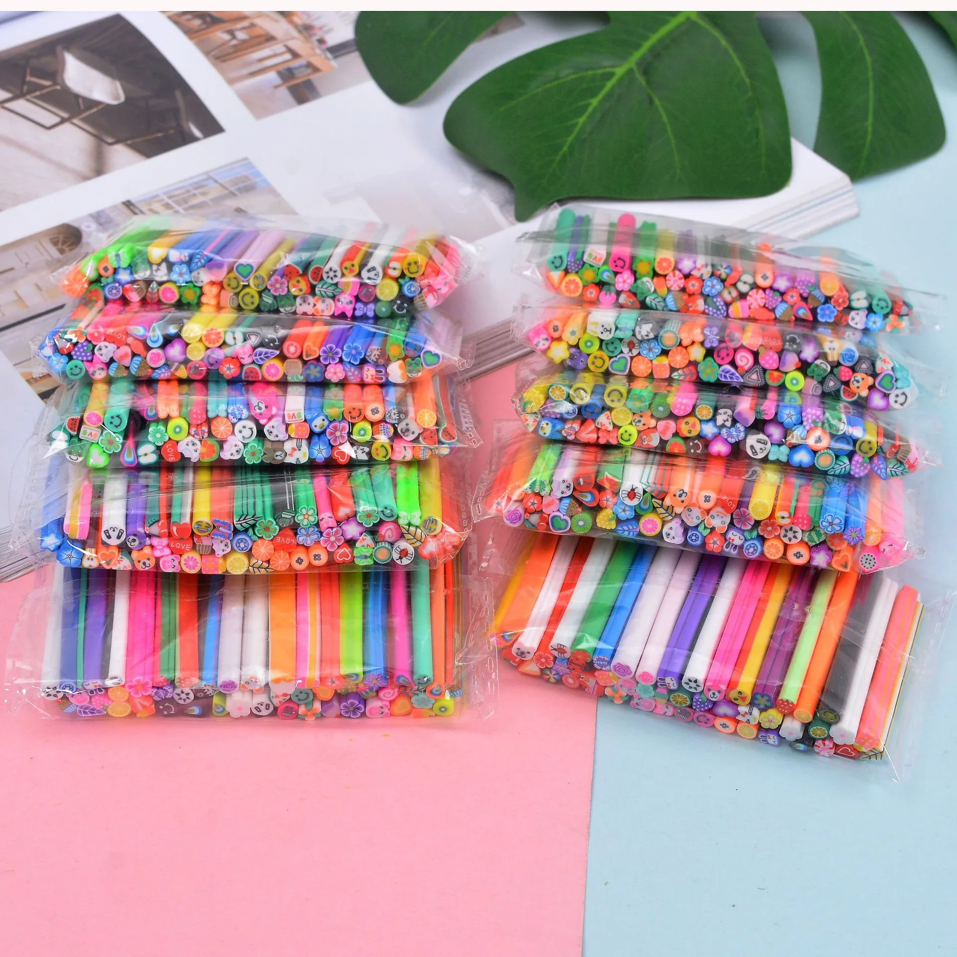 

50pcs Mixed Fruits Flower Heart Animal Cake Smile Fimo Polymer Clay Slices Sticks Nail Tips Decoration