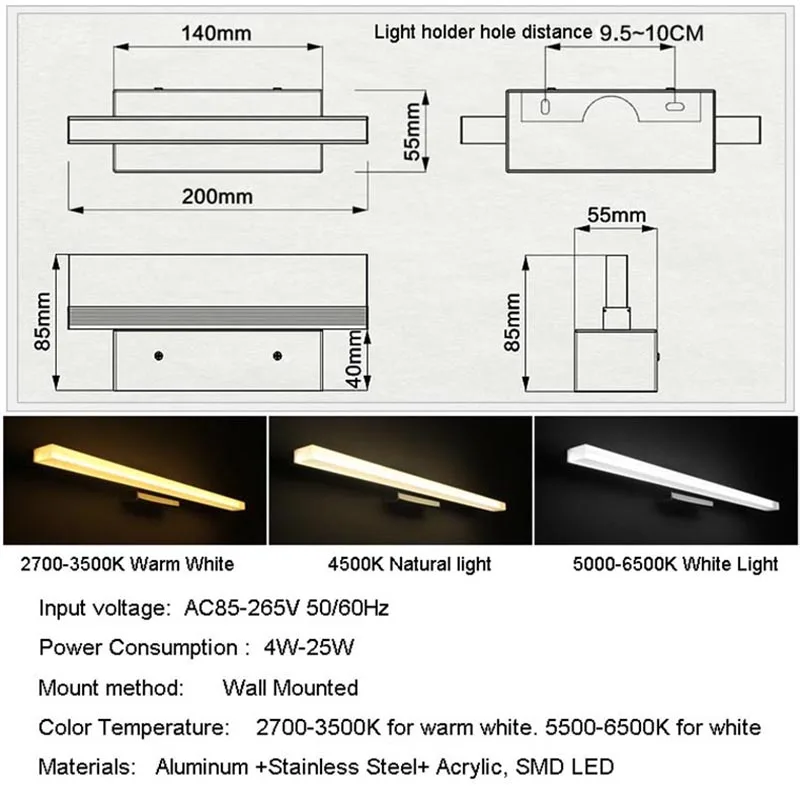  Modern LED Stainless Steel Waterproof Bathroom Makeup Front Mirror Light Wall Lamp Bathroom Vanity  - 1000005940078