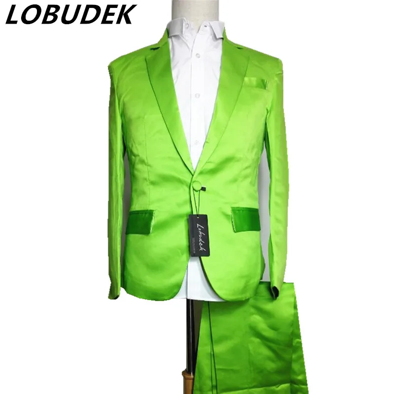 Красный цвет зеленый, синий костюм (куртка + Штаны) неоновый Блейзер комплект разноцветный костюм набор dj костюм для певица танцор