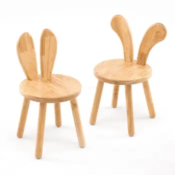 

Home cartoon wooden bench creative baby dining chair children learning chair rabbit ears small stool