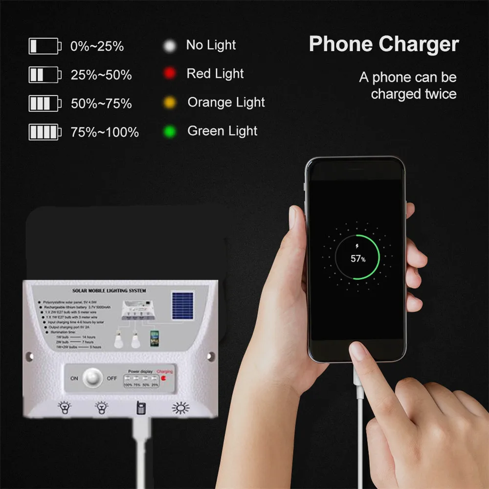 Sistema de Iluminação Acampamento ao ar Tenda de Carregamento de Emergência Multi-função Solar Móvel Portátil Luzes Kit Jardim Livre Pelo Telefone 4 luzes kit jardim acampamento ao ar livre