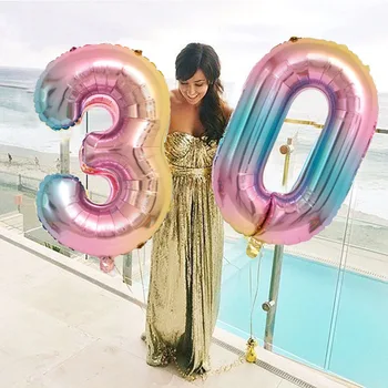 

30/40inch Gradient Color Foil Number Balloons Birthday Party Decoration Baby Shower Celebration Supplies Air Globe 0-9 Digital