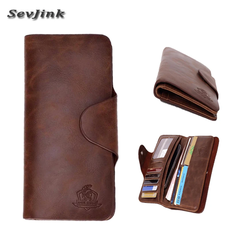  2019 Hot Sale Men's Wallets Genuine Leather Vintage Male Purse Phone Cases Card Holder Long Clutch Coin Purse Pocket for Man 