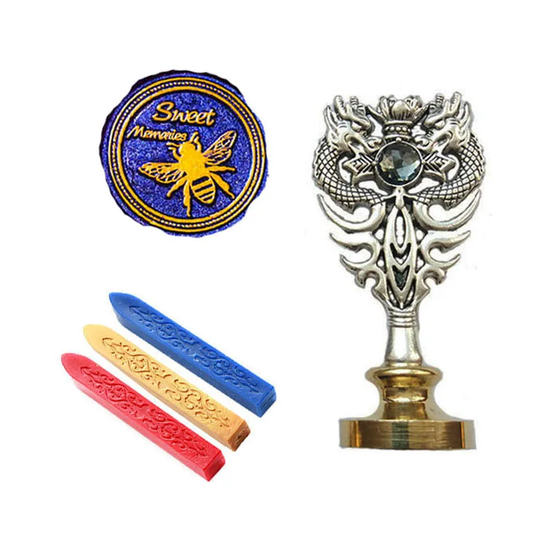 Винтажная сургучная Печать комплект печатей Сладкая пчела металлический Дракон ручка свадебные приглашения Подпись специальная печать штамп(Дракон Серебро