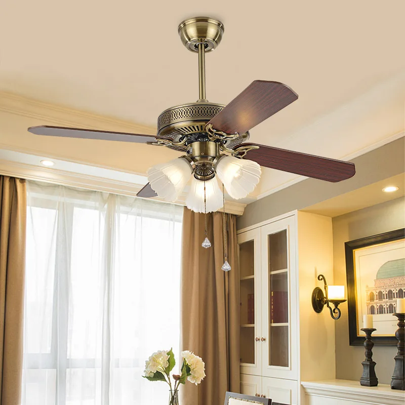 American Vintage Ceiling Fan With Lights Remote Control Ventilador De Techo 220 Volt Bedroom Ceiling Light Fan Lamp E27 Bulbs