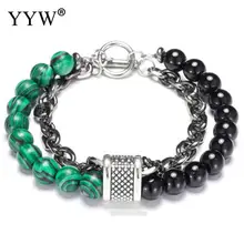 Мода звено цепи браслет Для мужчин мужской Натуральный камень бисер браслет Homme персонализированные Нержавеющая сталь ювелирных изделий для Для женщин
