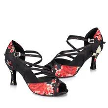 Костюмы для бальных танцев Костюмы для латиноамериканских танцев Salsa Обувь для танцев для Для женщин 4.5-8.5 см Каблучки Костюмы для латиноамериканских танцев Salsa Обувь мягкая подошва Цветок атласная комфорт JYG452