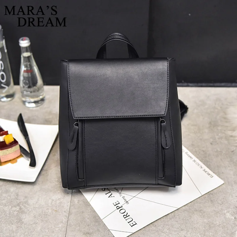 

Mara's Dream 2018 Preppy Style Women Backpack Female School Bags High Quality PU Leather Solid Backpacks For Teenagers Girls