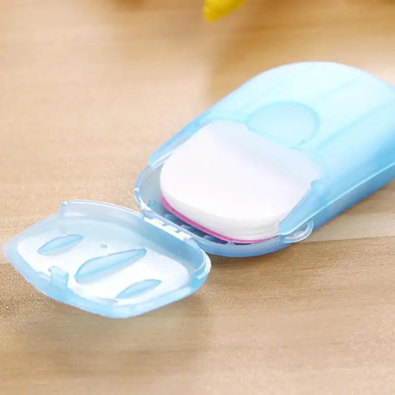 

20pcs Disposable Soap Paper With Mini Soap Box Outdoor Travel Soap Paper Hand Washing Sheets Portable Mini Paper Soap c