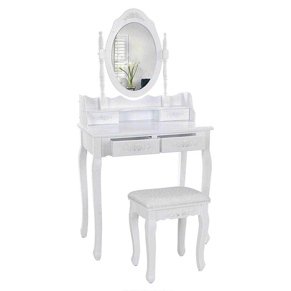 

Modern European Makeup Table Dresser Desk with Mirror 4 Drawers Wooden Tocador Penteadeira With Stool for Bedroom Furniture HWC