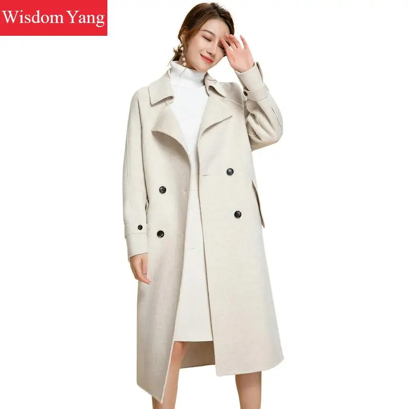 

Winter Coat Women Wool Coat White Outerwear Warm Trench Oversize Double Breasted Woolen Purple Long Slim Overcoat Woollen Coats