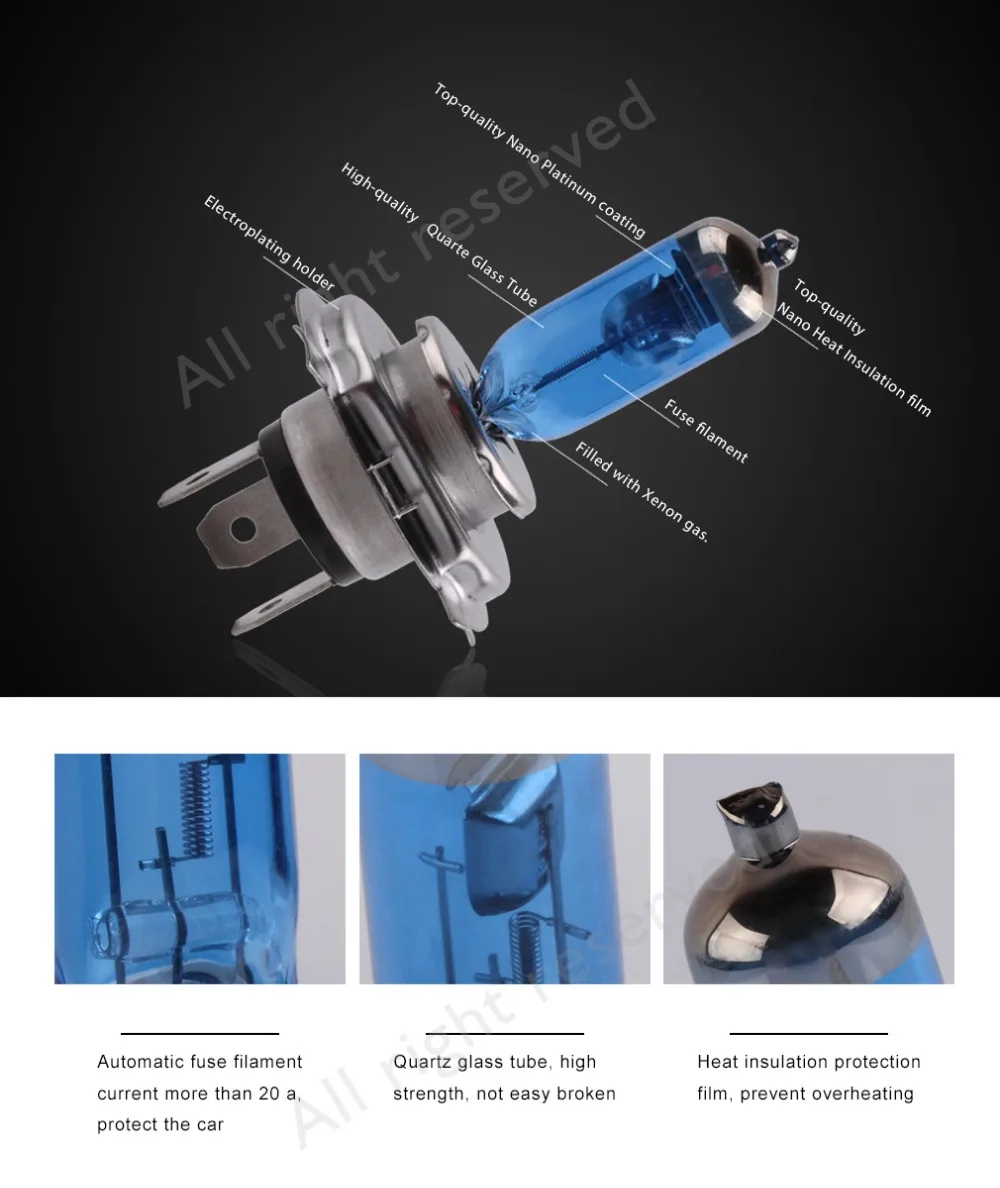 2 шт. H4 55 Вт 12 в супер яркая галогенная лампа, автомобильный головной светильник, противотуманный светильник, высокая мощность, автомобильный светильник, лампочки 5000 K, белый цвет