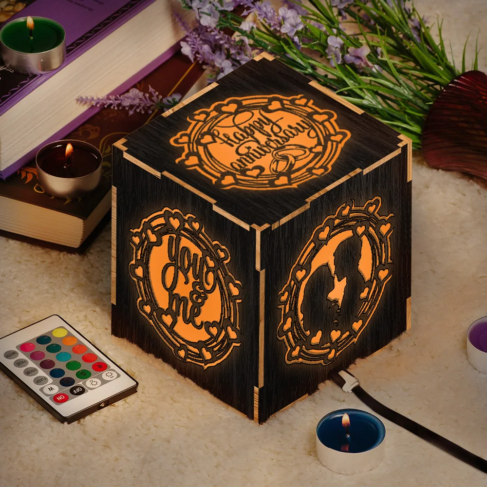 

1Piece Wedding Anniversary LED Light box Lighting Lantern Box Lover USB Table Lamp Lighting Love Quotes Valentine Gift