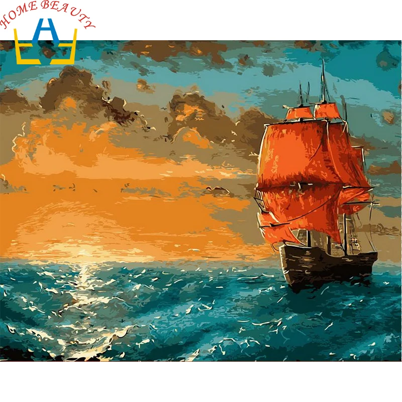 

HOME BEAUTY 40x50cm picture paint on canvas diy digital oil painting by numbers home decoration craft coloring sea boat E603