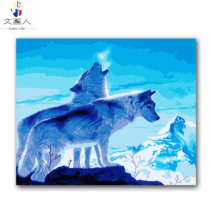 

Animal Color piece oil painting by numbers two Wolves on canvas painting picture package for kids practise paint by numbers