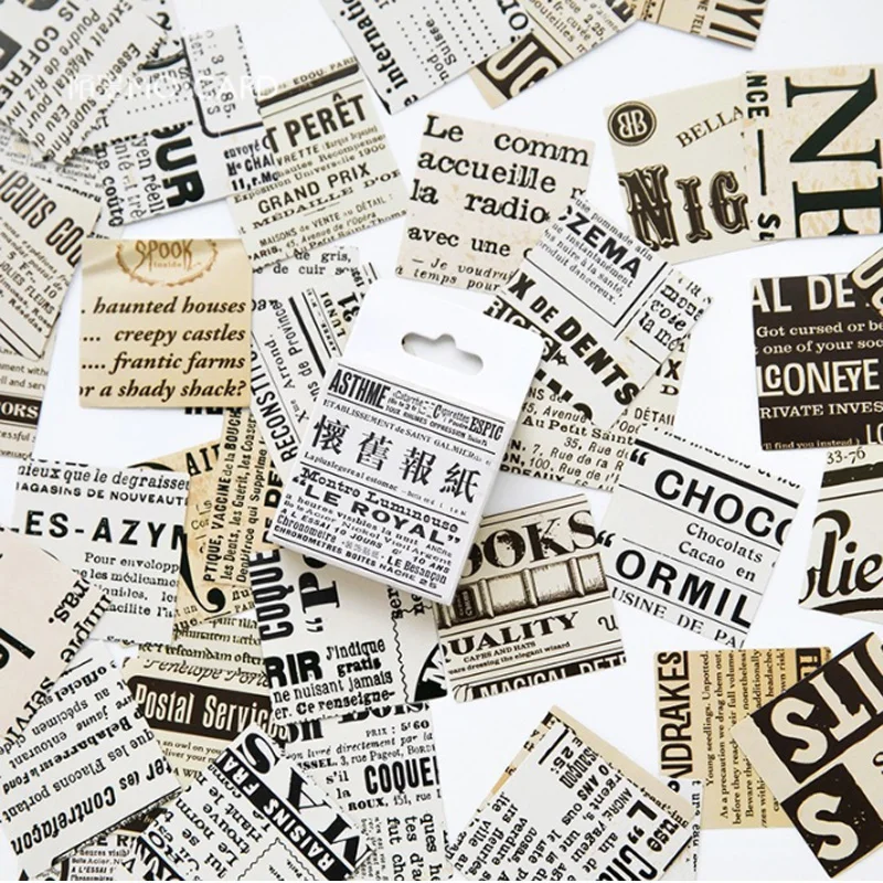 

45 pcs/box Nostalgia newspaper mini paper stickers Diary decoration diy scrapbooking label seal Hand account sticker stationery