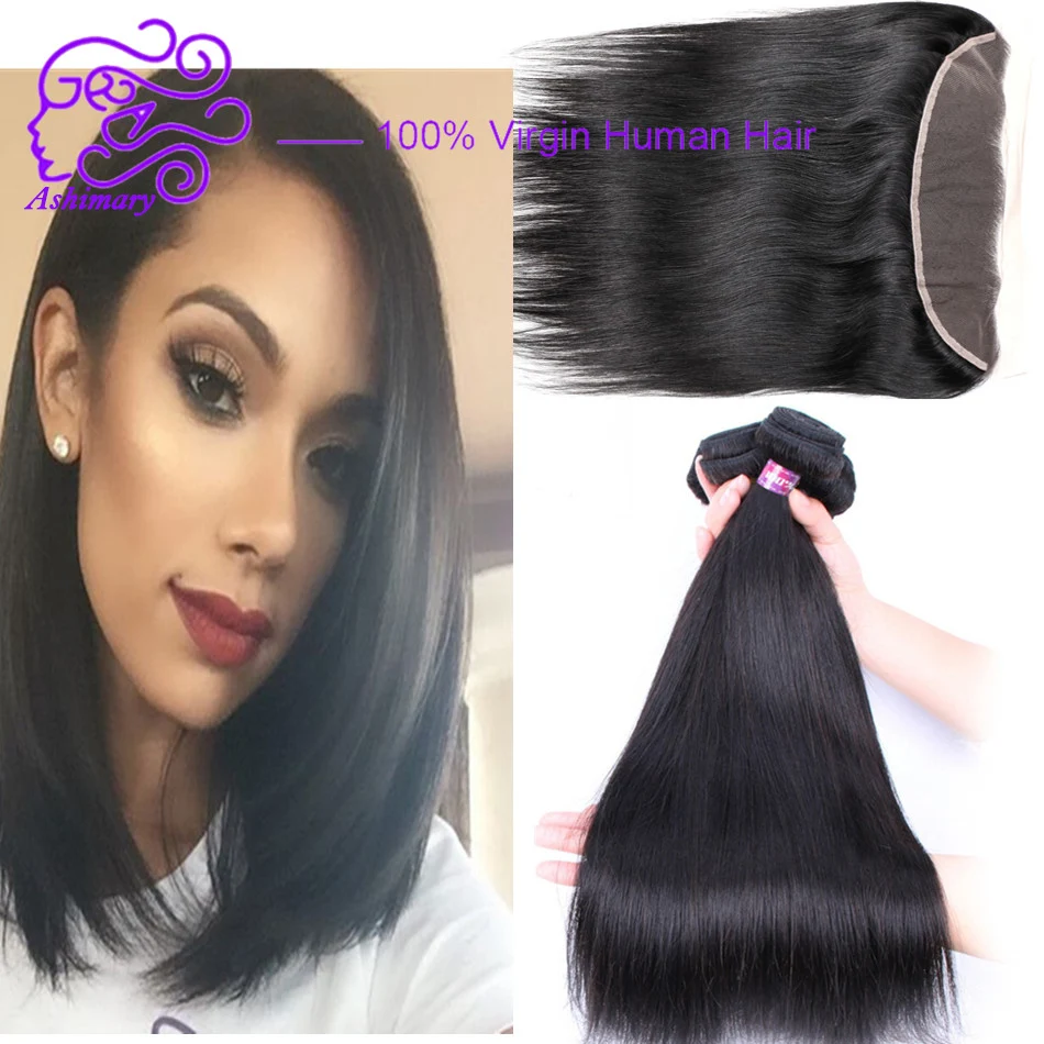 Malaysian Straight Hair 3/4 Bundles With Lace Frontal Closure Malaysian Virgin Hair With Closure Human Hair Solid Straight Hair