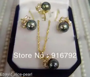 

free shipping >>>>Fashion Set black Pearl Pendant Necklace Earring ring 1026 sets no box