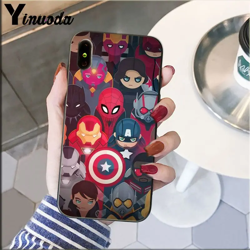 Yinuoda Marvel Мстители Герои комиксы DIY Роскошный Высокий протектор на конце чехол для iPhone 6S 6plus 7plus 8 8Plus X Xs MAX 5 5S XR