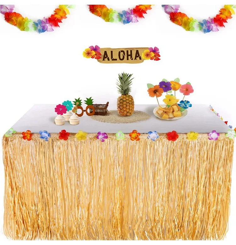 FENGRISE цветы искусственная трава настольная юбка украшения для вечеринки в гавайском стиле Luau Свадебные вечеринки Фламинго вечерние украшения стола