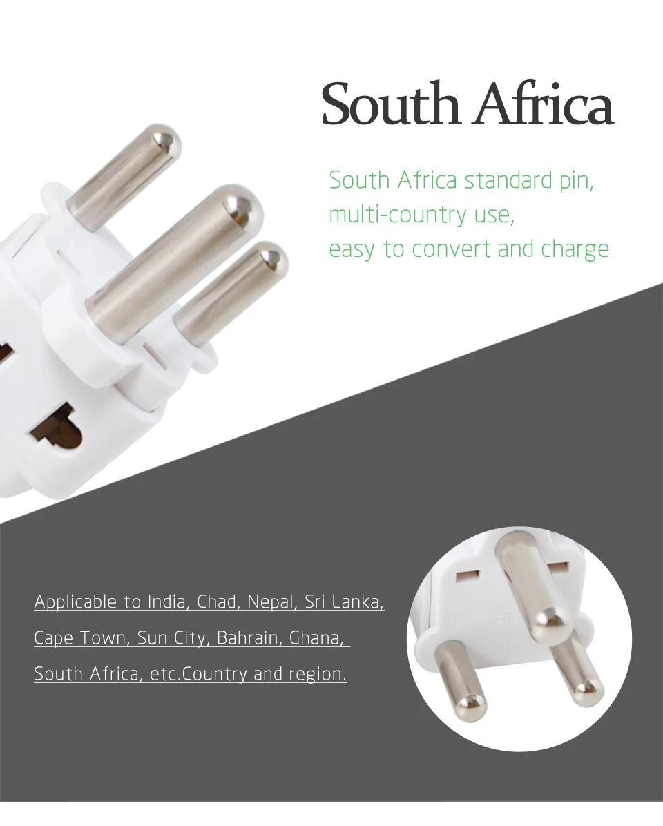 1PC White Converter AU UK US EU To Large South Africa Plug AC Power Outlet Adapter Socket Nepal India Sri Lanka Travel Adaptor (5)