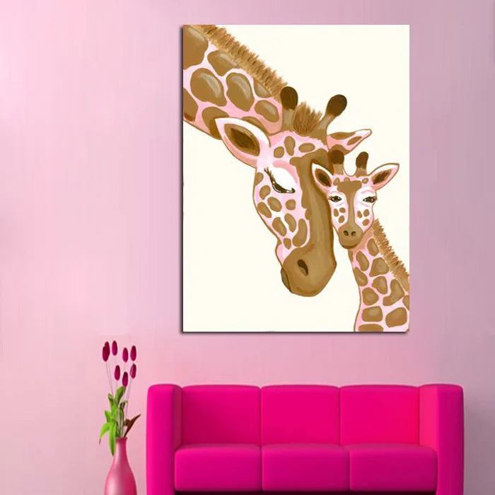 

Modern Handpainted Abstract Wall Art Hang Pictures Handpainted Giraffe Family Animal Oil Paintings On Canvas Home Decor