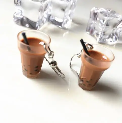 

Creative Bubble Tea Drop Earrings Resin Personality Femme Jewelry 2 Color Birthday Christmas Gifts Pearlescent Milk Tea Earrings