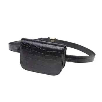 

Vintage PU Leather Waist Bag Women Alligator Waist Bag Travel Belt Wallets Fanny Bags Ladies Black