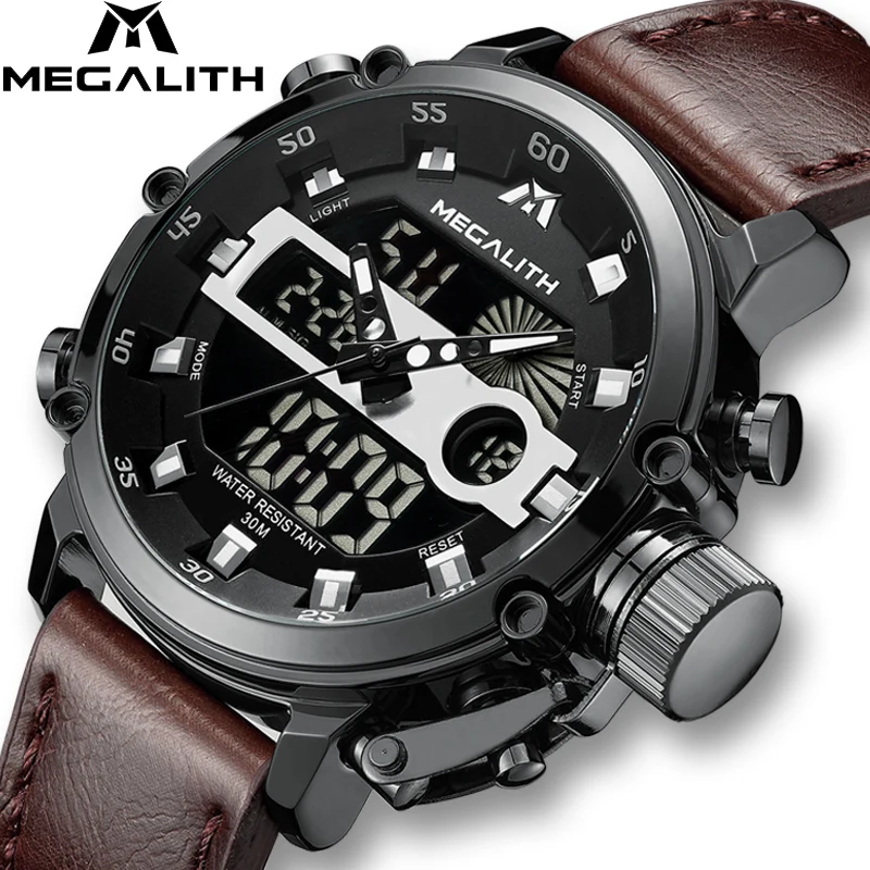 $23.19 Megalith Men Sports Quartz Watch Men Multifunction Waterproof Luminous Wristwatch Men Dual Dispay