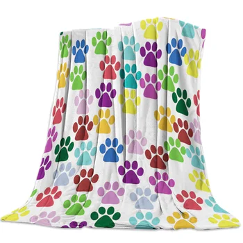 

Color Dog Footprints Throw Blanket Cute Kids Design Warm Microfiber Blanket