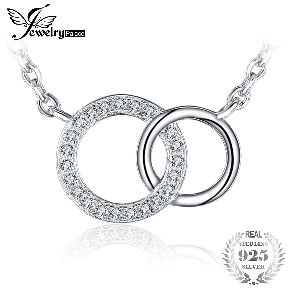 

JewelryPalace Circle 1.6ct Round Cubic Zirconia Necklace Genuine 925 Sterling Silver 45cm Chain Fashion Jewelry Present For Girl