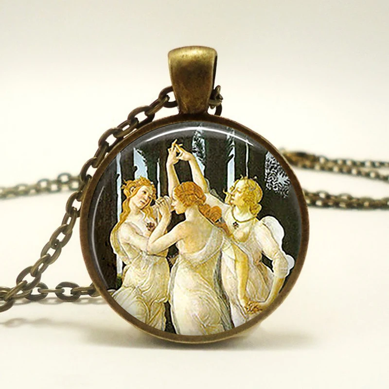 Художественное изображение стеклянный кабошон Botticelli's Three Graces Подвеска женская дружба ожерелье ювелирные изделия Botticelli для девушки серебряная цепочка