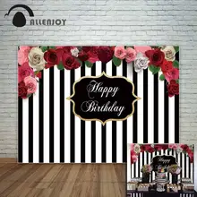 Allenjoy – toile de fond à rayures noires et blanches, avec de belles fleurs, pour fête d'anniversaire, arrière-plan personnalisé pour séance photo